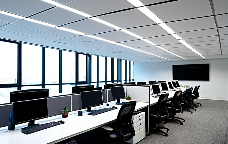Modern Office with Energy-Efficient LED Lighting**

"A brightly lit, modern office space showcasing energy-efficient LED lighting.  Focus on sleek LED panel lights integrated into the ceiling and task lighting on desks.  Several professionals are working diligently at their computers.  The overall scene conveys a sense of productivity and environmental consciousness.  Fully clothed, appropriate attire, safe for work, professional setting, perfect anatomy, natural proportions, high quality."

**