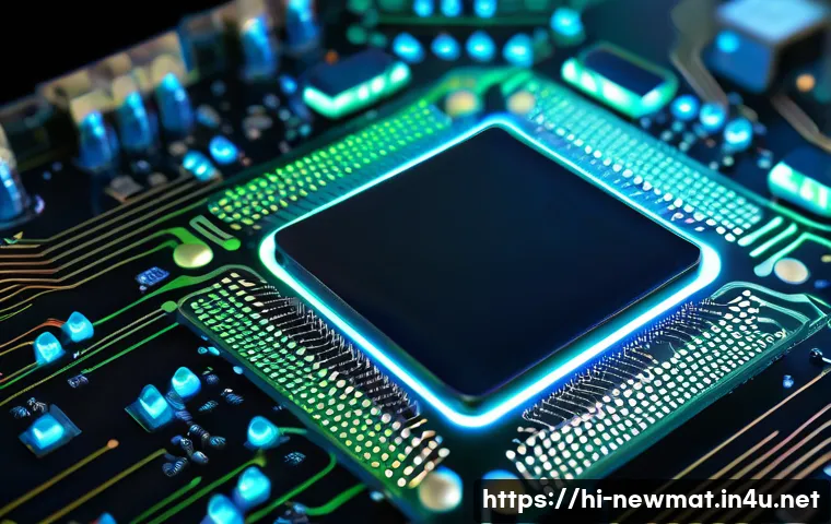 디지털 전자기기 소재 - A futuristic digital electronic device circuit board showcasing advanced materials like silicon chip...