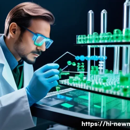 Home 29 나노기술 - A futuristic laboratory scene showcasing a scientist manipulating nanoscale atoms and molecules like...