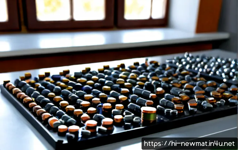 Home 17 전기차 배터리 소재 - Photorealistic close-up of an electric vehicle battery materials display on a clean laboratory workb...