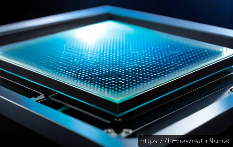 차세대 반도체 소재 - Photorealistic macro scene of an advanced semiconductor wafer made from layered next-generation mate...